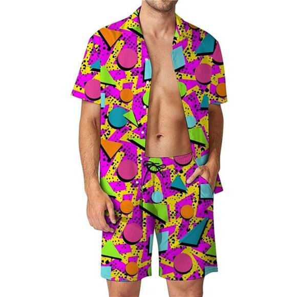 Men's 2 Pieces Outfit Vintage Shirt and Short Set Retro Active Tracksuit
